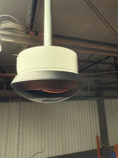 Dome camera installed on a ceiling pendant mount